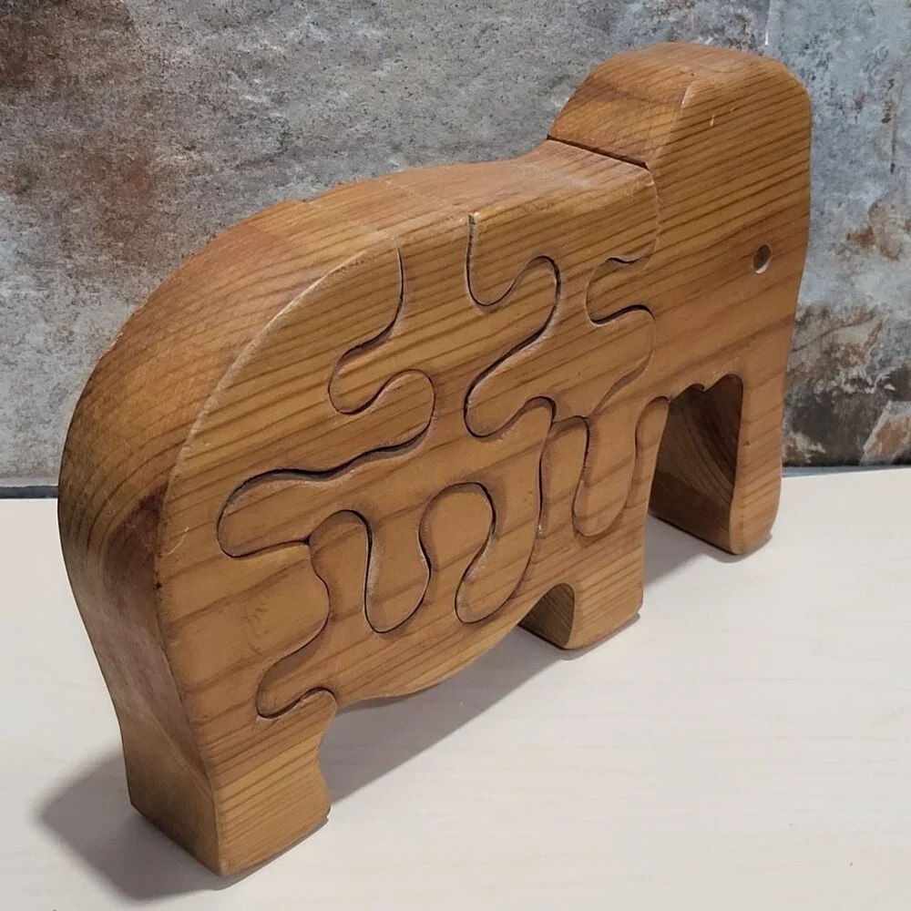 Vintage Standing Handmade Wooden Elephant Jigsaw Puzzle